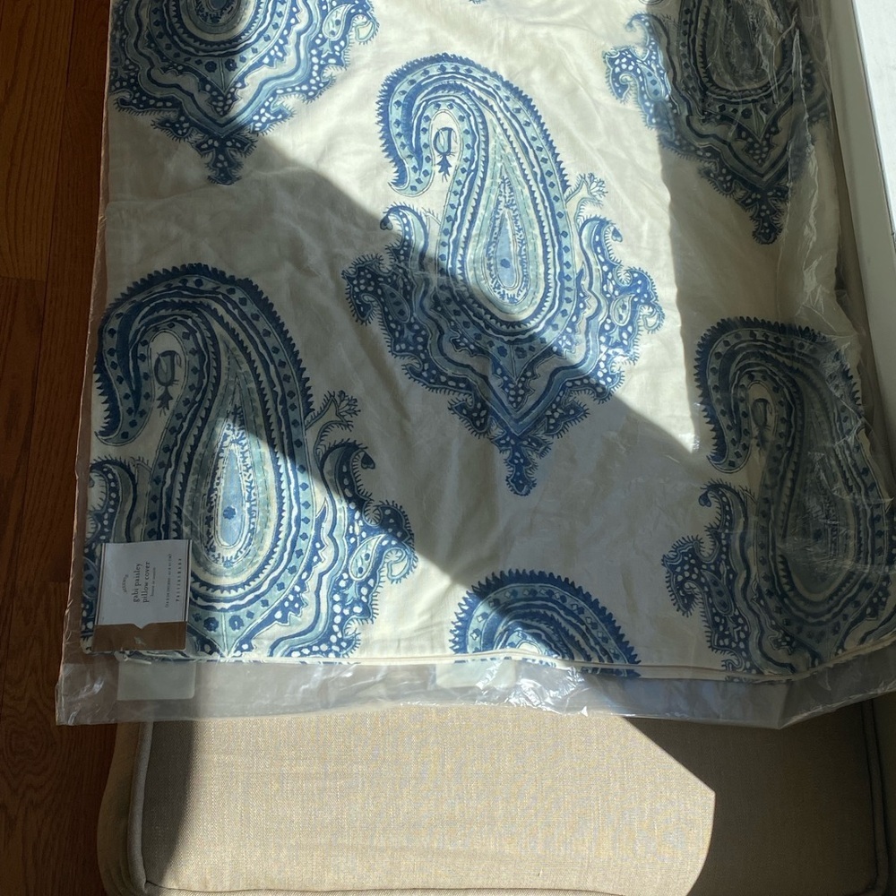 Set of 2 Pottery Barn Gabi Paisley Pillow Shams Blue Off White NEW - Picture 3 of 9